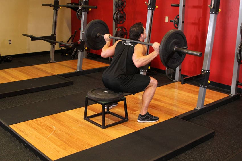 Barbell Squat To A Bench step 2