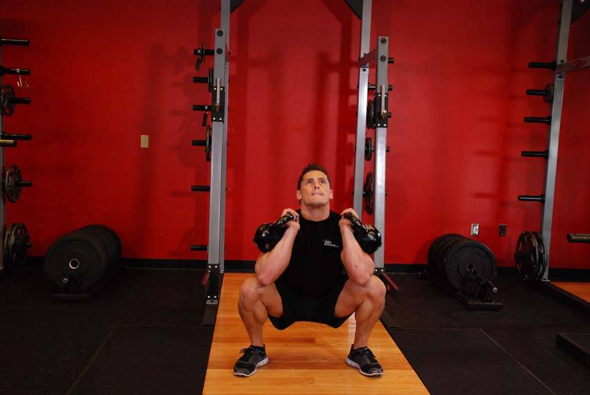 Front Squats With Two Kettlebells step 2
