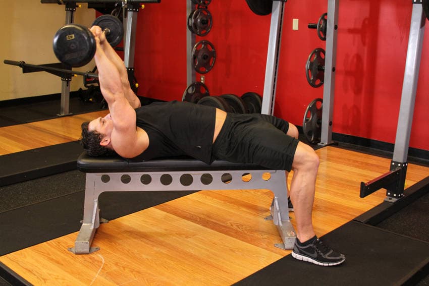 Lying Close-Grip Barbell Triceps Extension Behind The Head step 2