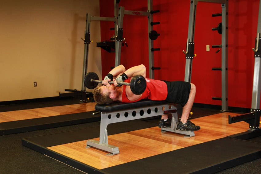 Lying Close-Grip Barbell Triceps Press To Chin step 2